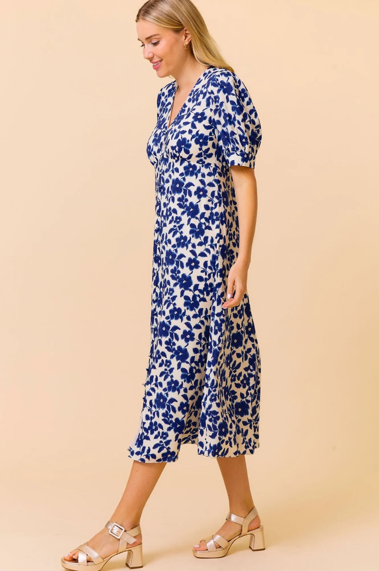 Anne Tea EcoVero™ Dress | Blossom Cream/Navy