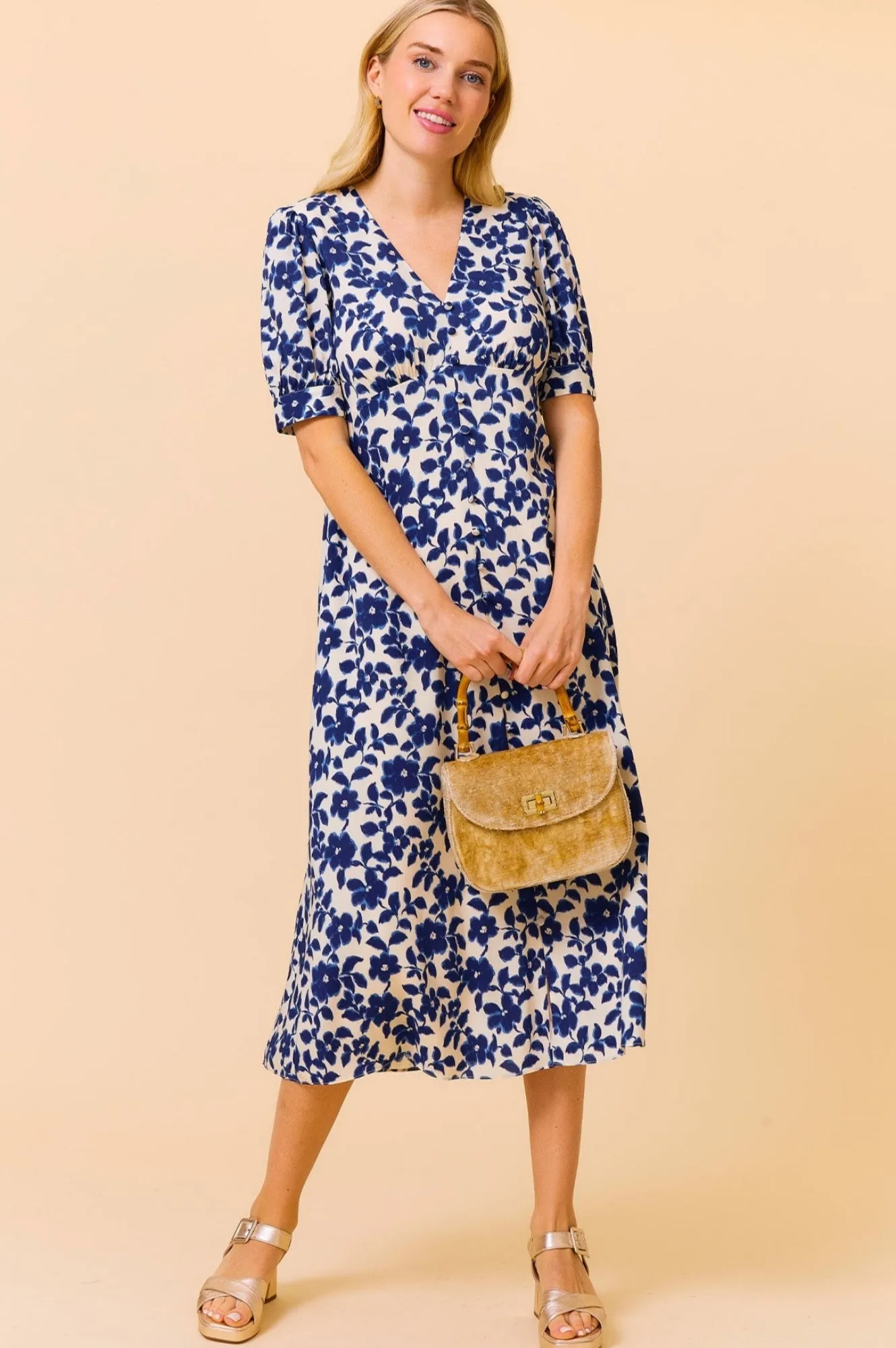 Anne Tea EcoVero™ Dress | Blossom Cream/Navy