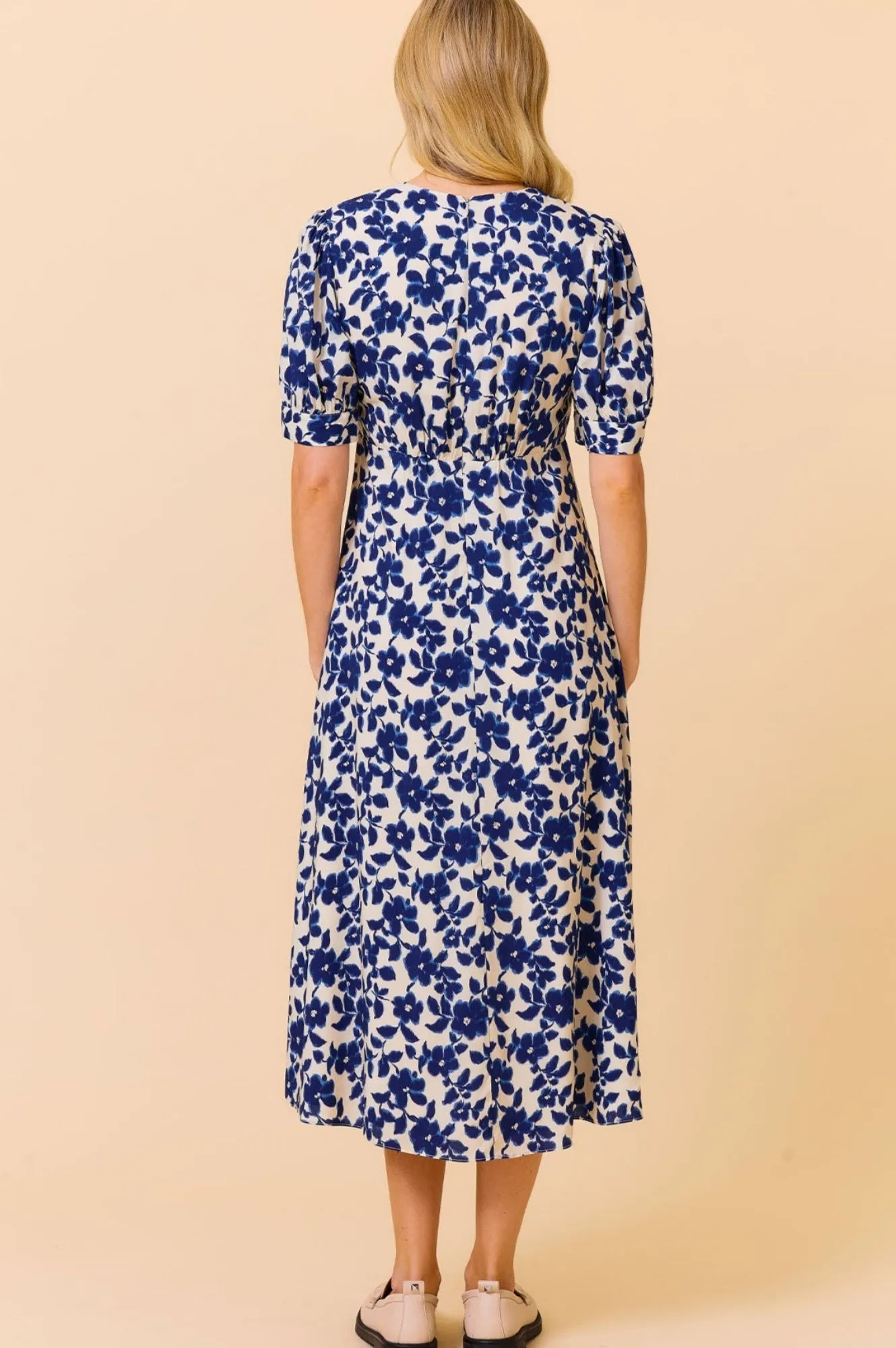 Anne Tea EcoVero™ Dress | Blossom Cream/Navy