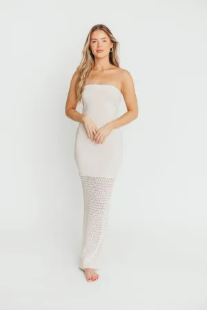 Arya Crochet Bottom Midi Dress in Cream