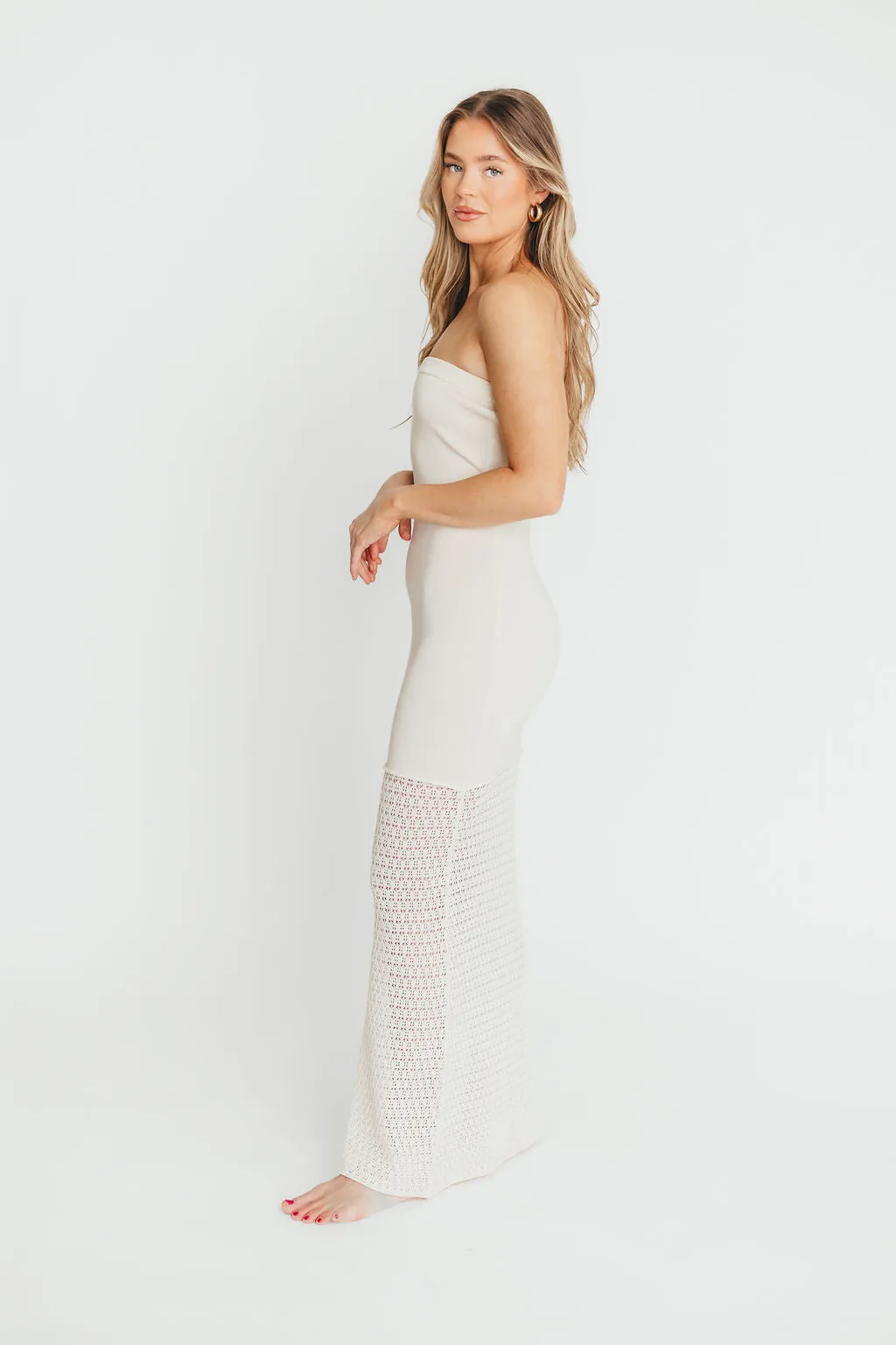 Arya Crochet Bottom Midi Dress in Cream