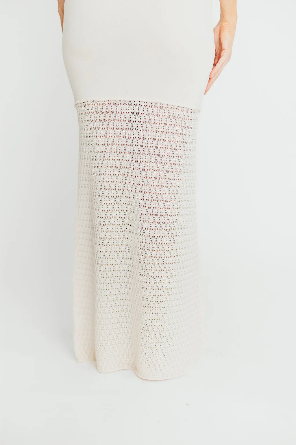 Arya Crochet Bottom Midi Dress in Cream