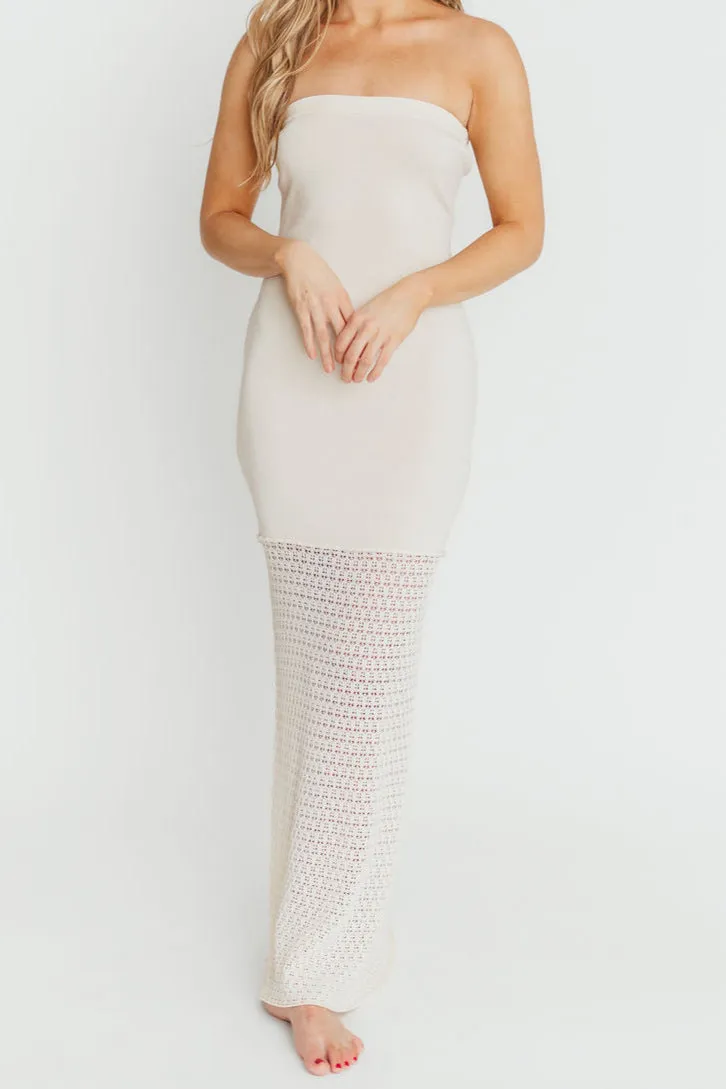 Arya Crochet Bottom Midi Dress in Cream