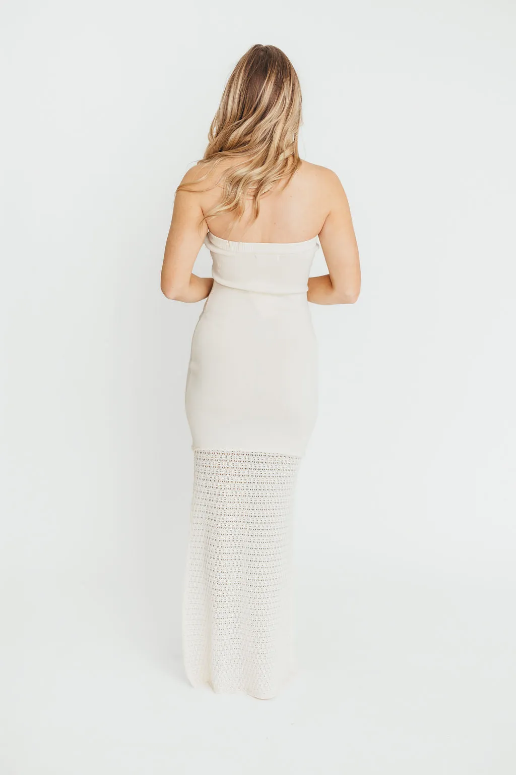 Arya Crochet Bottom Midi Dress in Cream