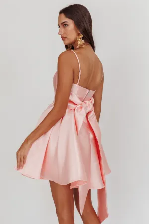 Athens Flared Bow Mini Dress Blush