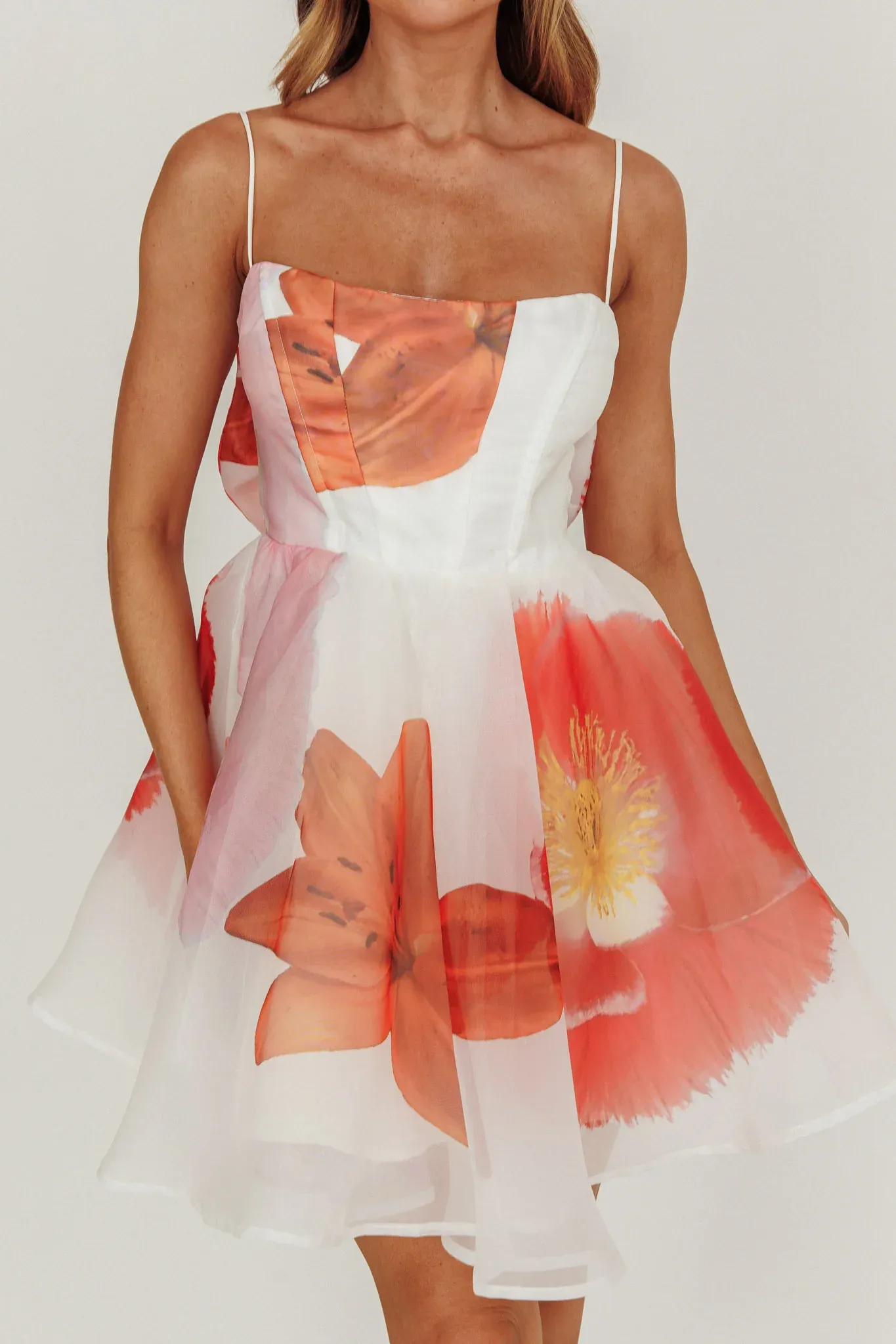 Athens Flared Bow Mini Dress Off White