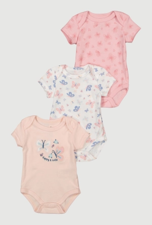 Baby Girls 0-9M Butterfly Happy and Cute Bodysuits 3 Pack