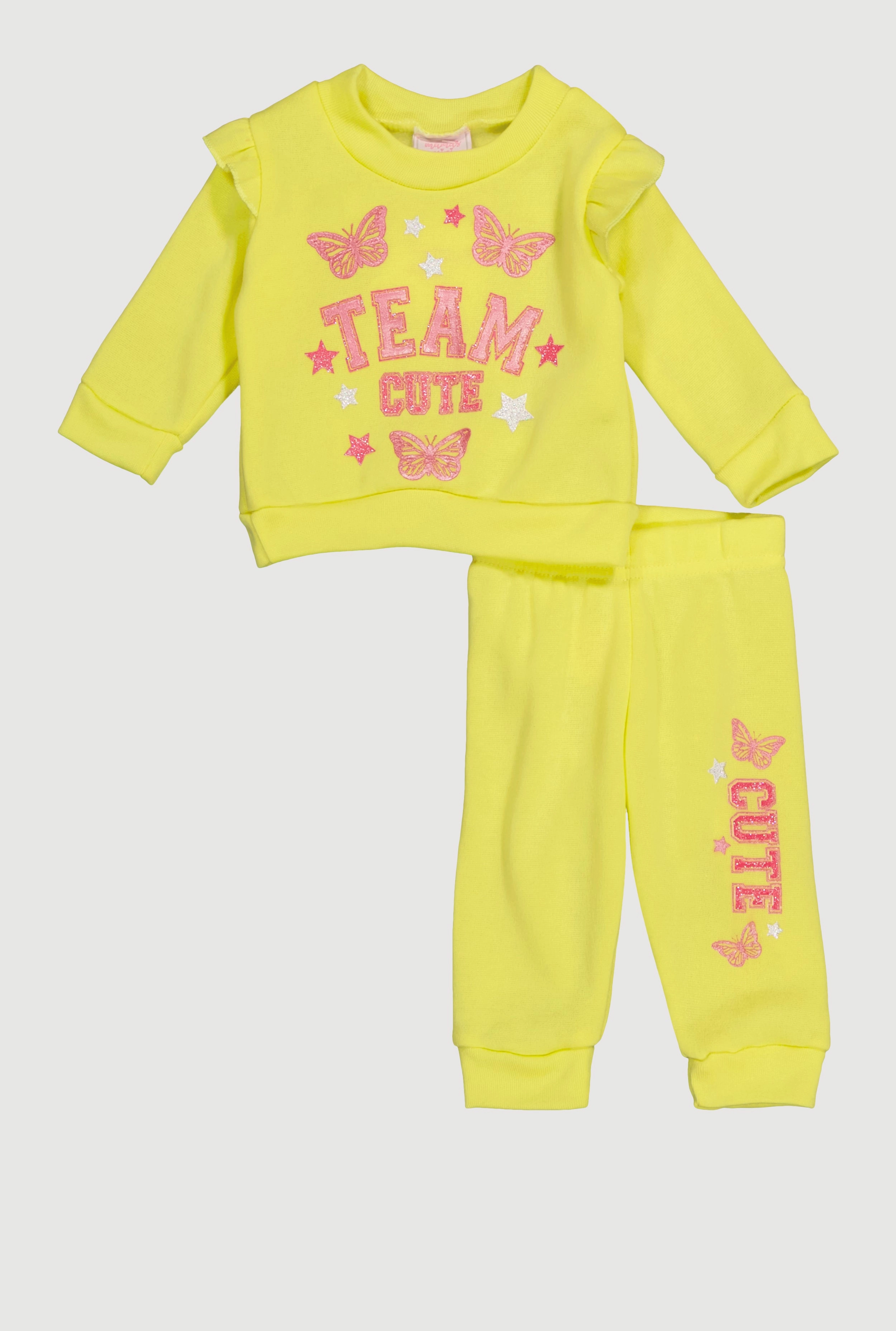 Baby Girls 0-9M Team Cute Glitter Graphic Sweatshirt and Joggers