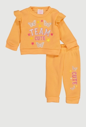 Baby Girls 0-9M Team Cute Glitter Graphic Sweatshirt and Joggers