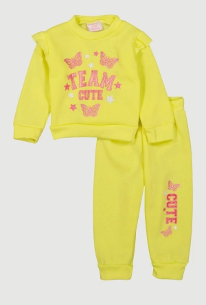 Baby Girls 12-24M Team Cute Glitter Graphic Sweatshirt and Joggers