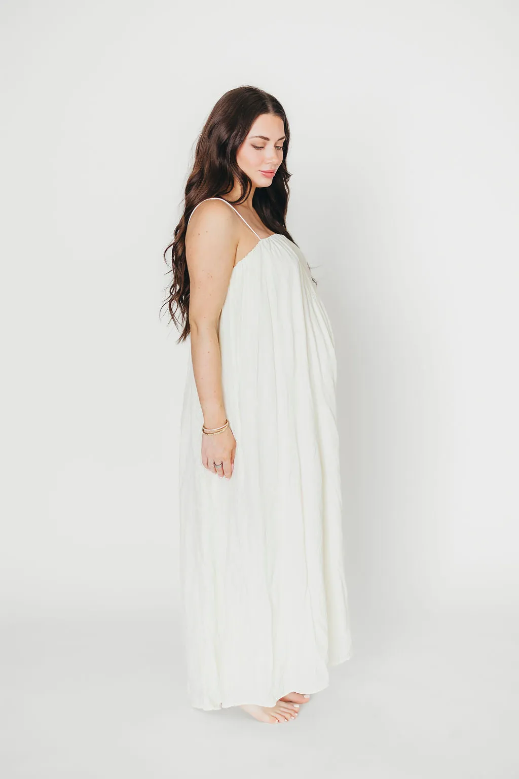 Becca Tube Neck Spaghetti Strap Maxi Dress in Cream - Bump Friendly