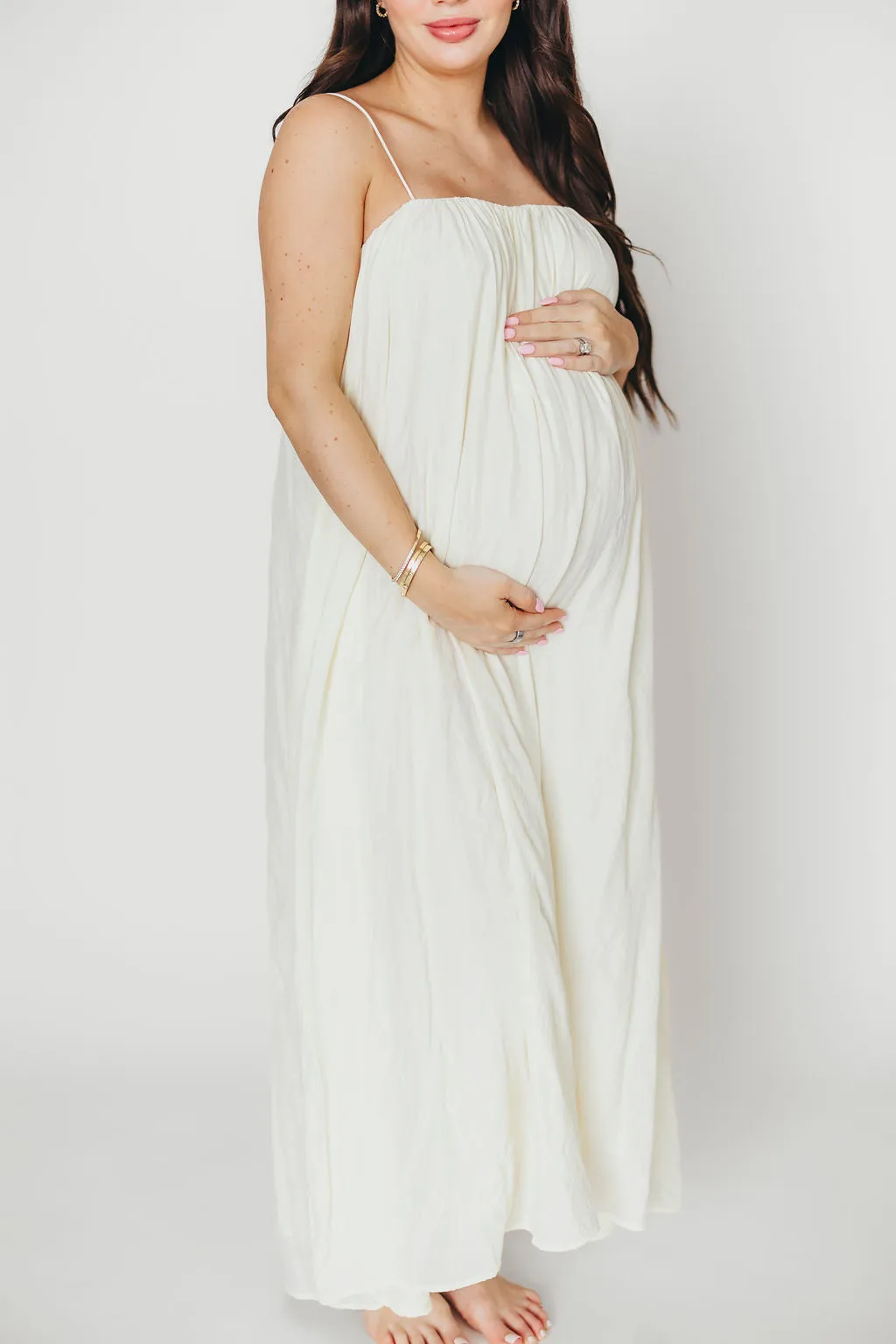 Becca Tube Neck Spaghetti Strap Maxi Dress in Cream - Bump Friendly