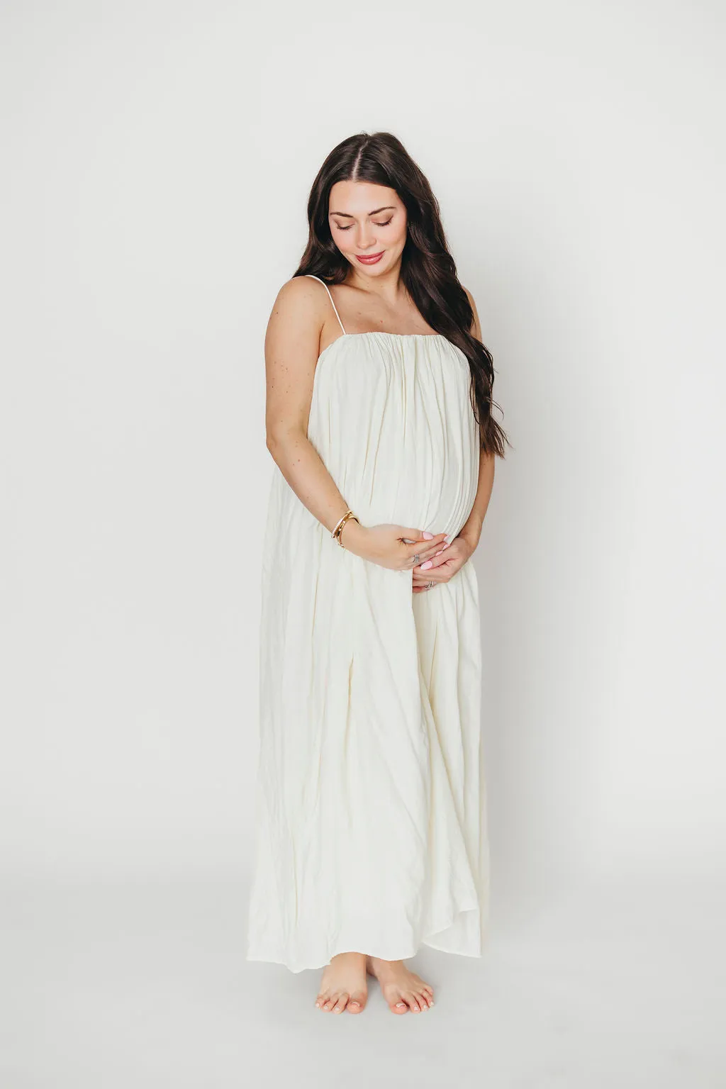 Becca Tube Neck Spaghetti Strap Maxi Dress in Cream - Bump Friendly
