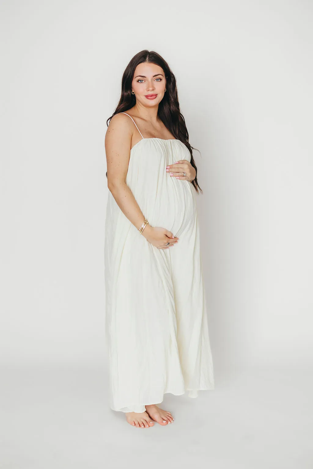 Becca Tube Neck Spaghetti Strap Maxi Dress in Cream - Bump Friendly