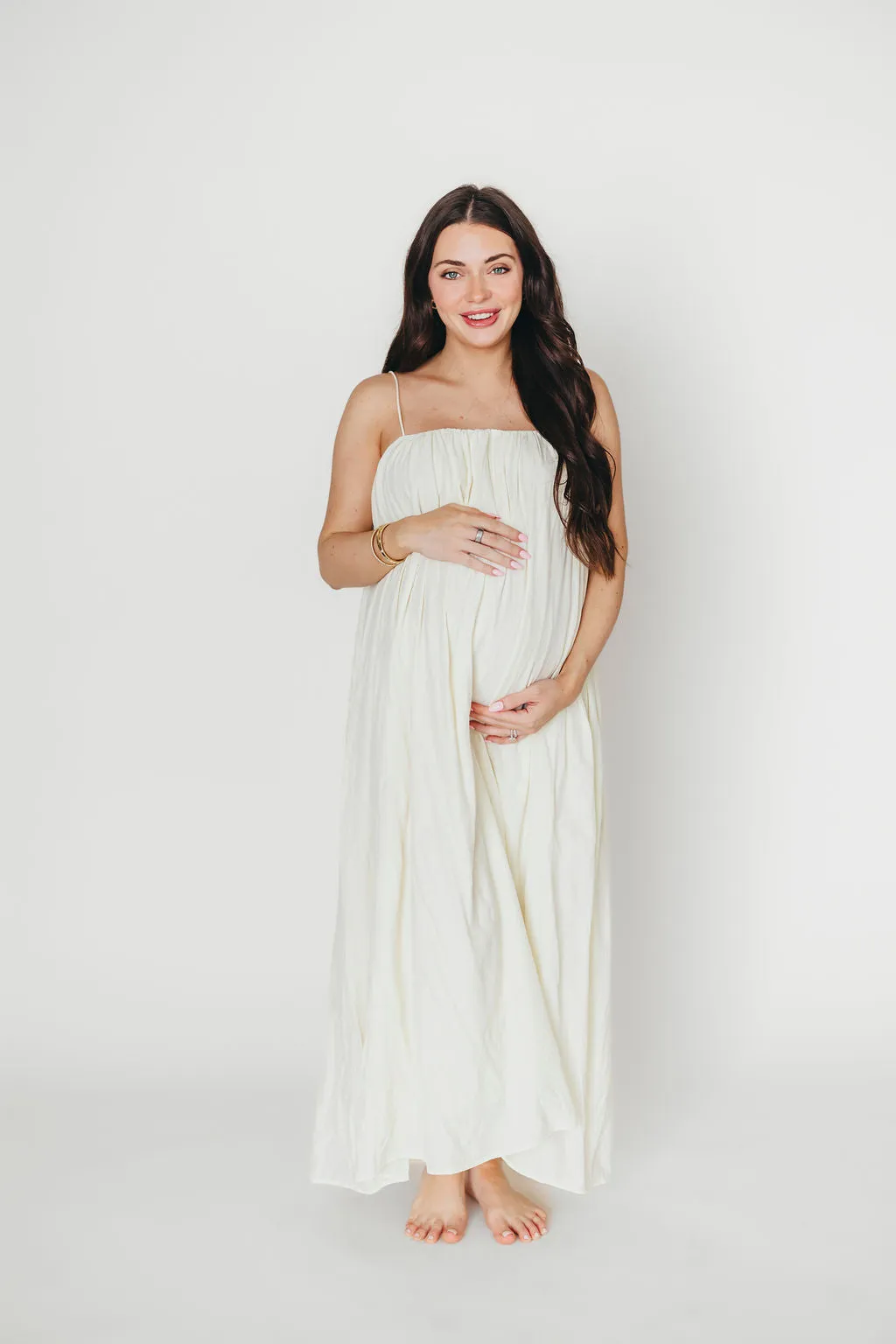 Becca Tube Neck Spaghetti Strap Maxi Dress in Cream - Bump Friendly