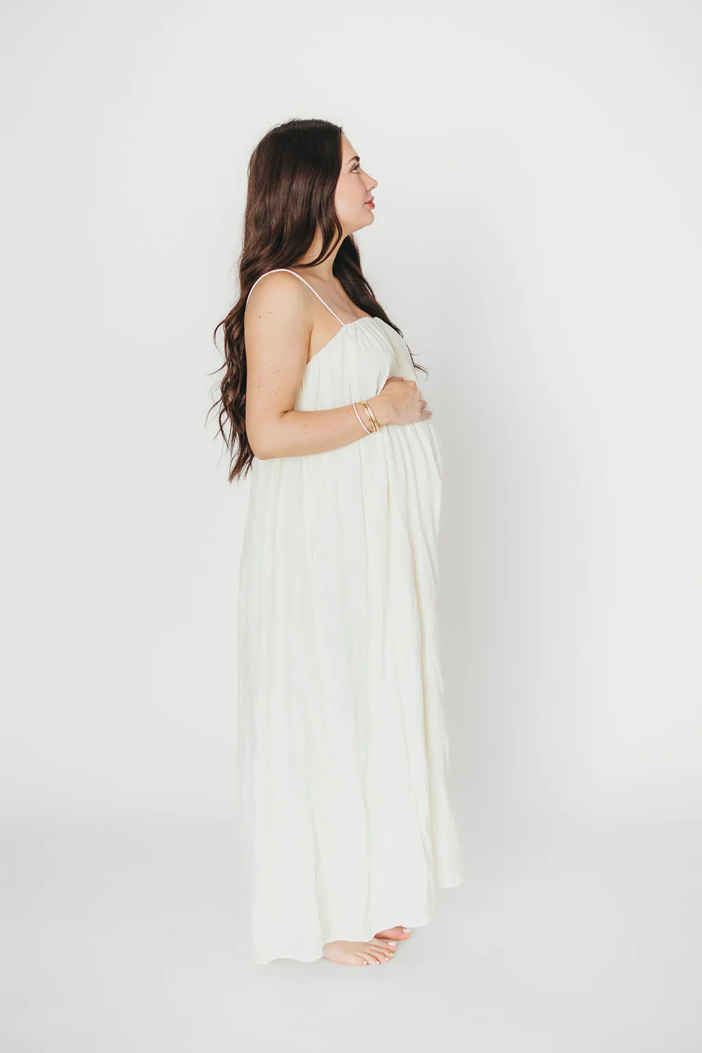 Becca Tube Neck Spaghetti Strap Maxi Dress in Cream - Bump Friendly