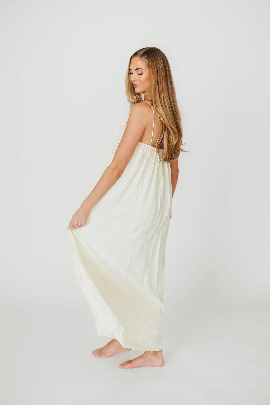 Becca Tube Neck Spaghetti Strap Maxi Dress in Cream - Bump Friendly