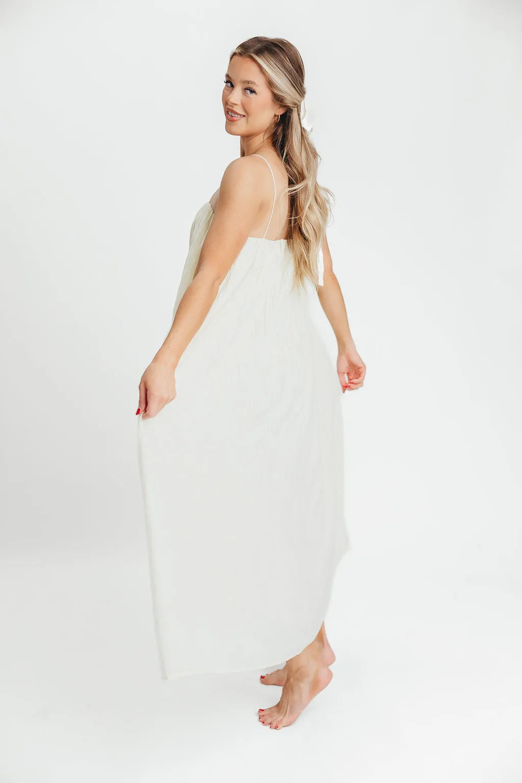 Becca Tube Neck Spaghetti Strap Maxi Dress in Cream - Bump Friendly