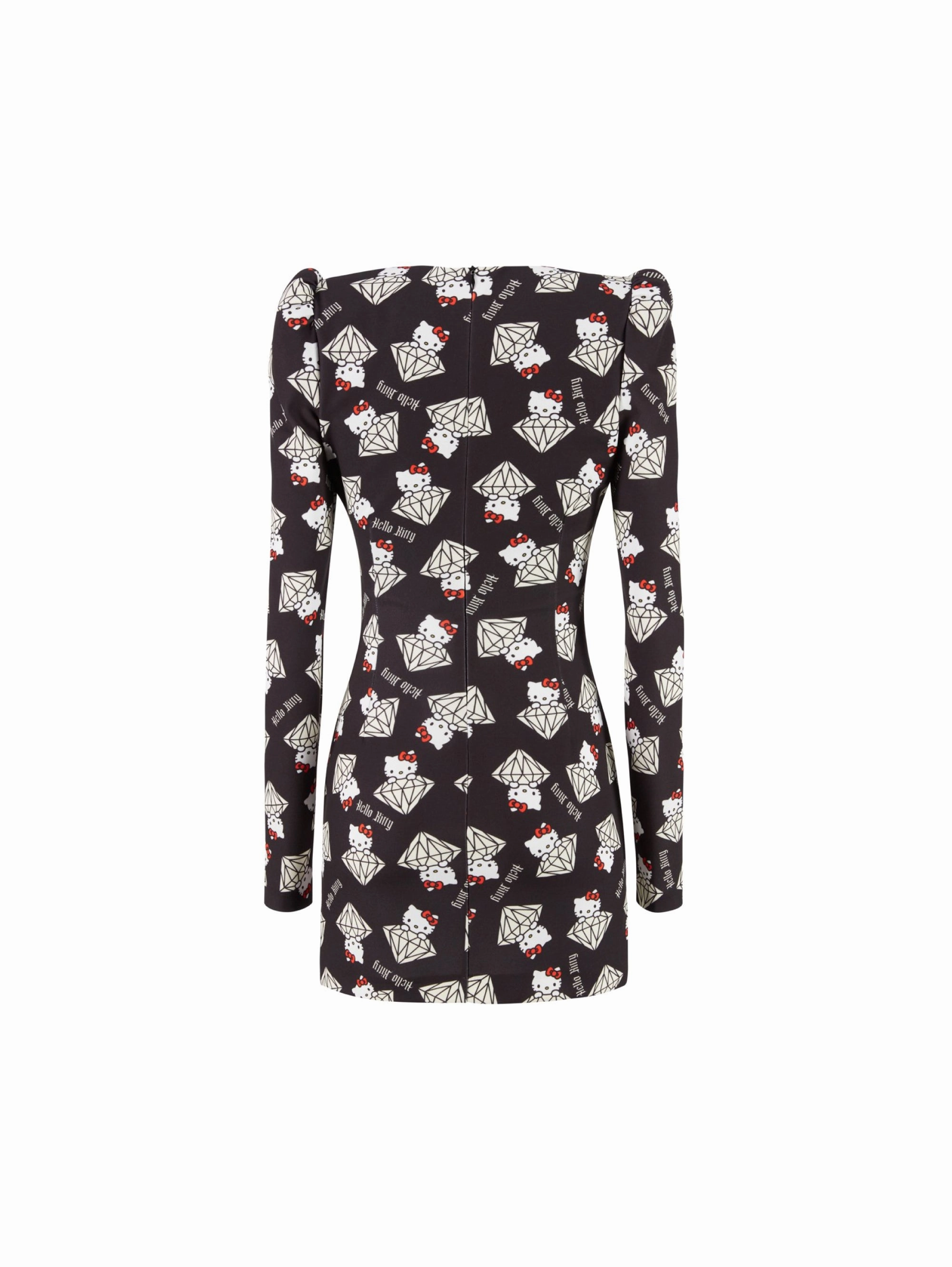 Black Kitty Print Dress with Curl