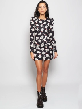 Black Kitty Print Dress with Curl