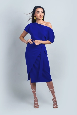 Blue Misha Wrapped Midi Skirt