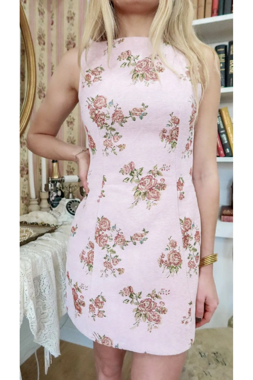 Blush Bloom Jacquard Mini Dress