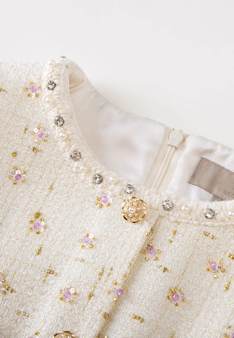 Braided-trim Embellished Patch-pocket Tweed Dress