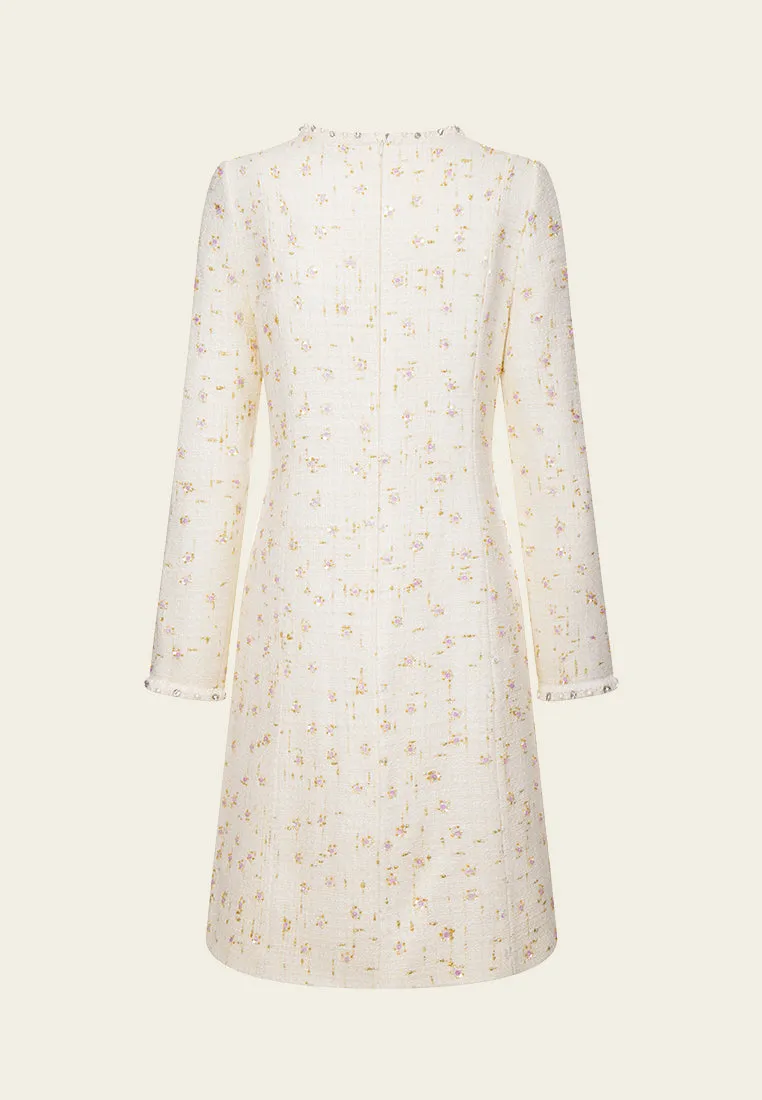 Braided-trim Embellished Patch-pocket Tweed Dress