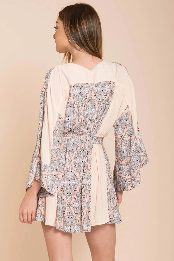Brielle Bell Sleeve Summer Dress Peach Print