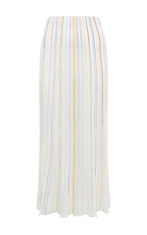 Celeano Pinstripe Knit Midi Skirt in Ivory Multi Merino Wool