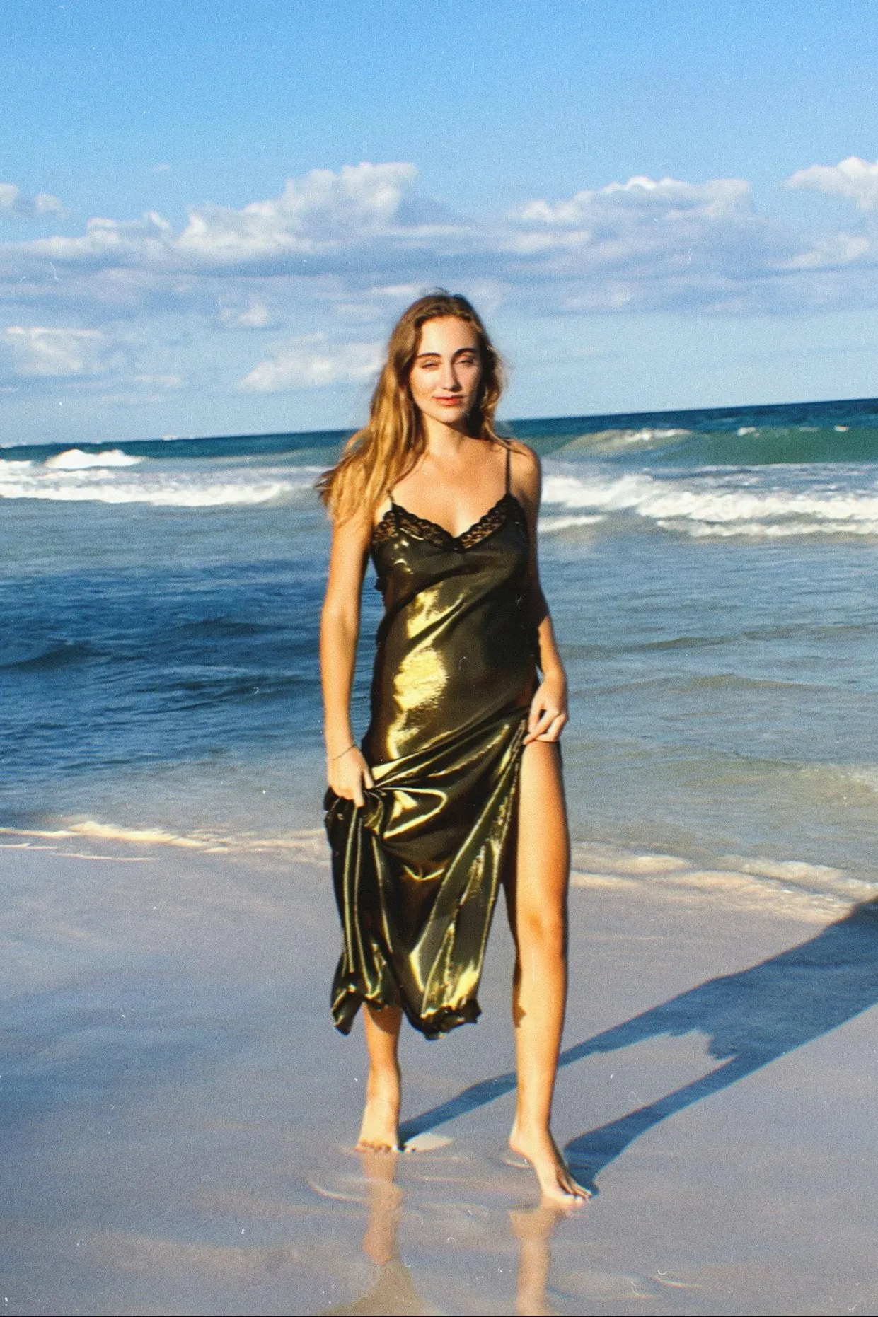 Charlene Metallic Silk Slip Dress