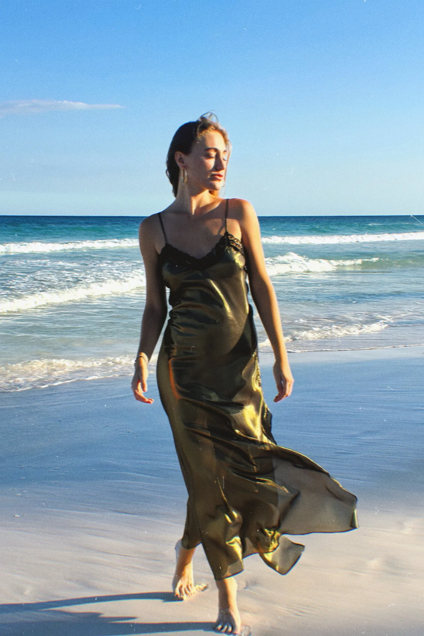 Charlene Metallic Silk Slip Dress