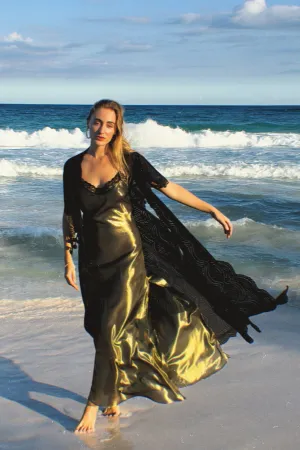 Charlene Metallic Silk Slip Dress