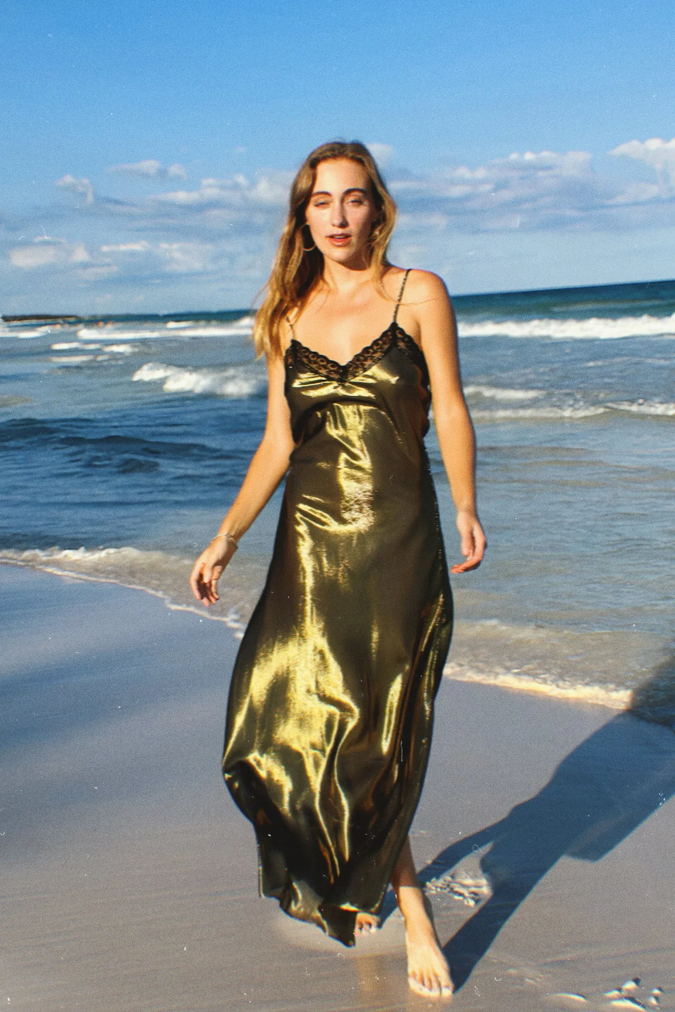Charlene Metallic Silk Slip Dress