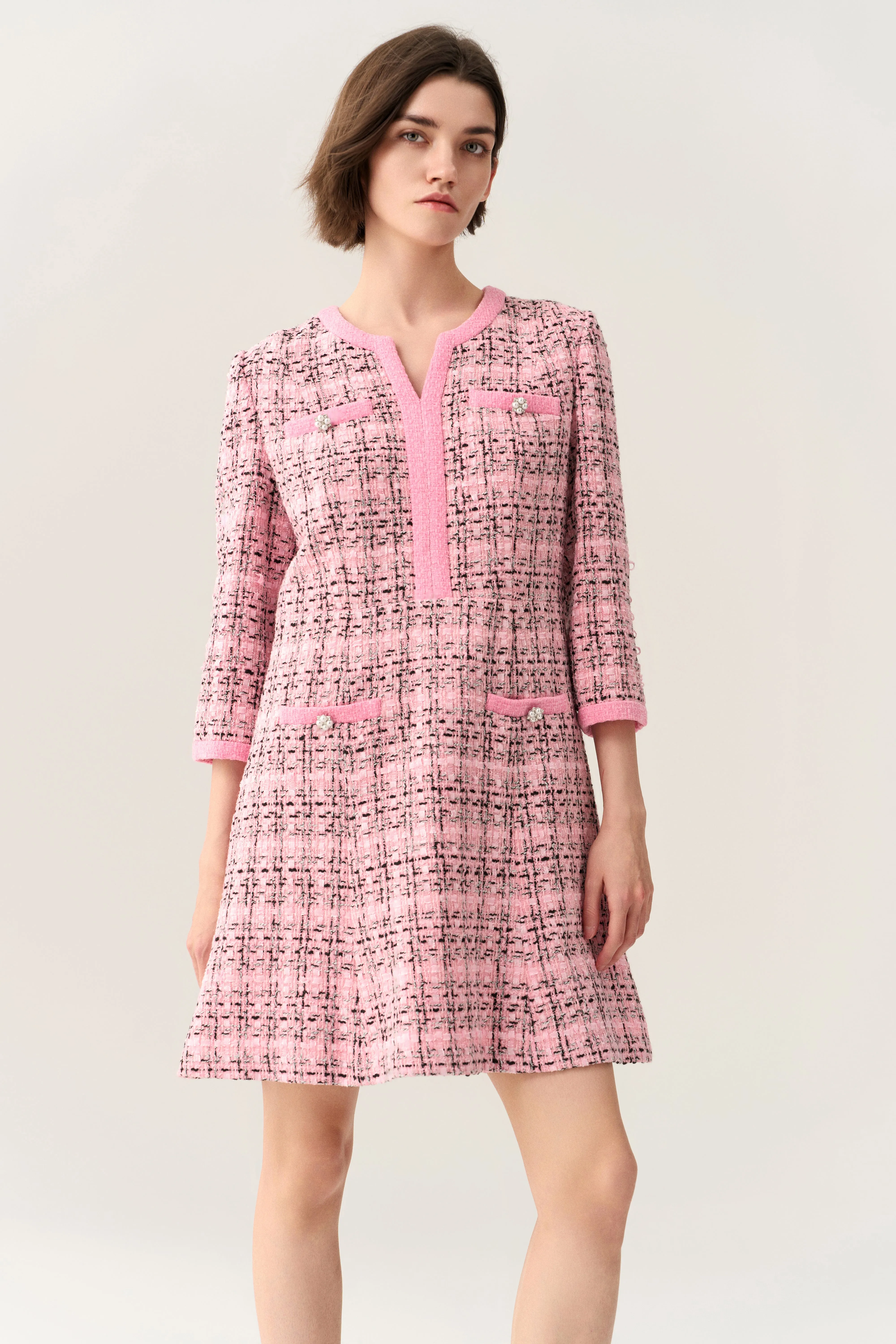 Check Tweed A-line Dress