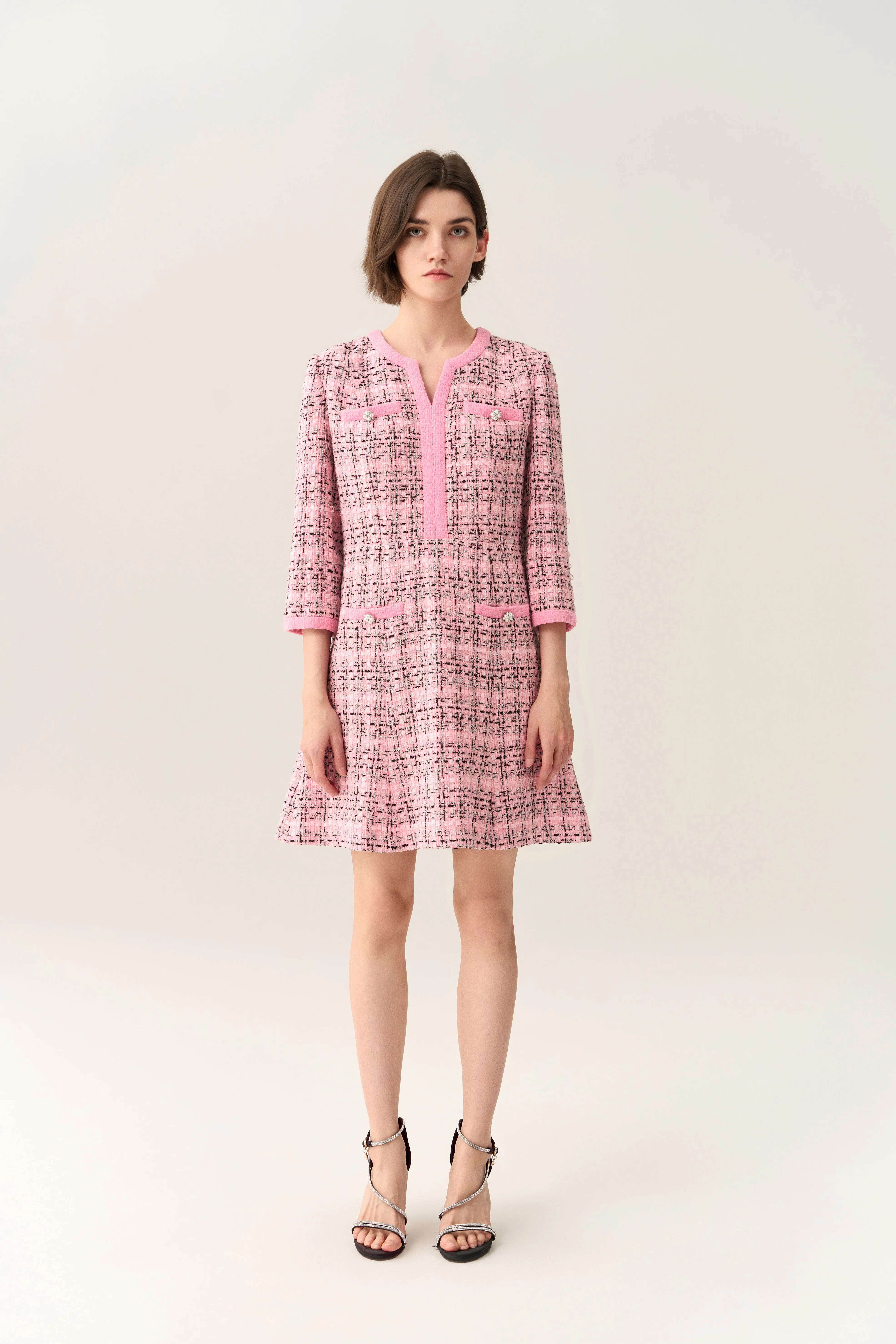 Check Tweed A-line Dress