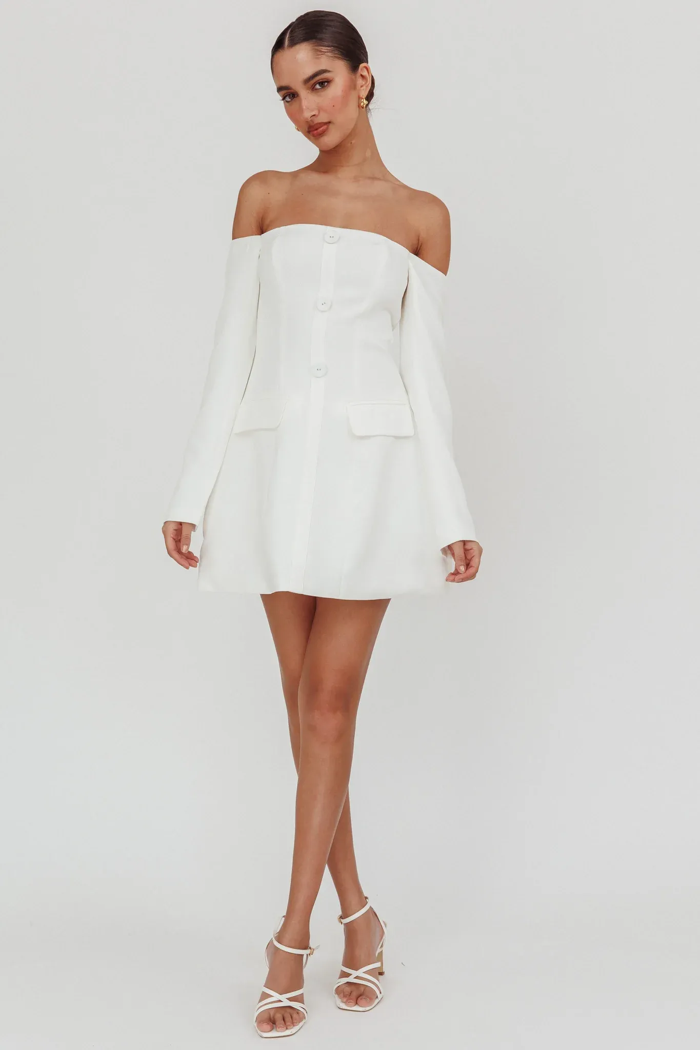 Cherry Wine Off Shoulder Mini Dress White
