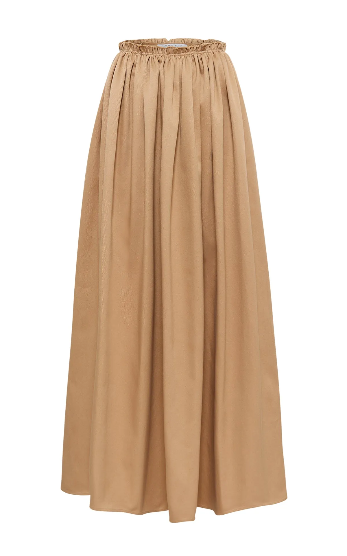 Chiara Pleated Midi Skirt in Camel Sea Island Cotton Twill