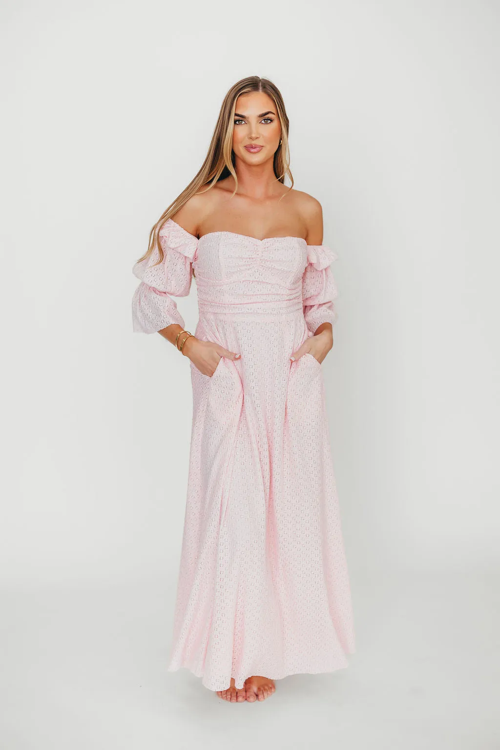 Corrine Tiered Sleeve Maxi Dress with Pockets in Baby Pink - Bump Friendly - PRE-ORDER
