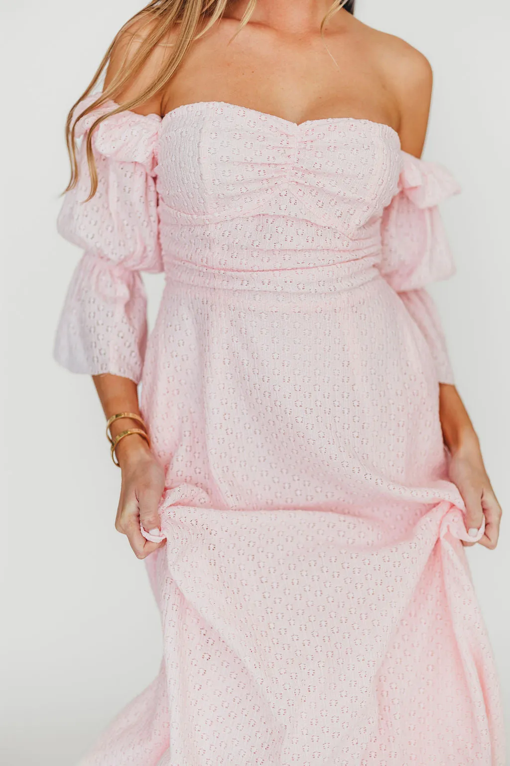 Corrine Tiered Sleeve Maxi Dress with Pockets in Baby Pink - Bump Friendly - PRE-ORDER