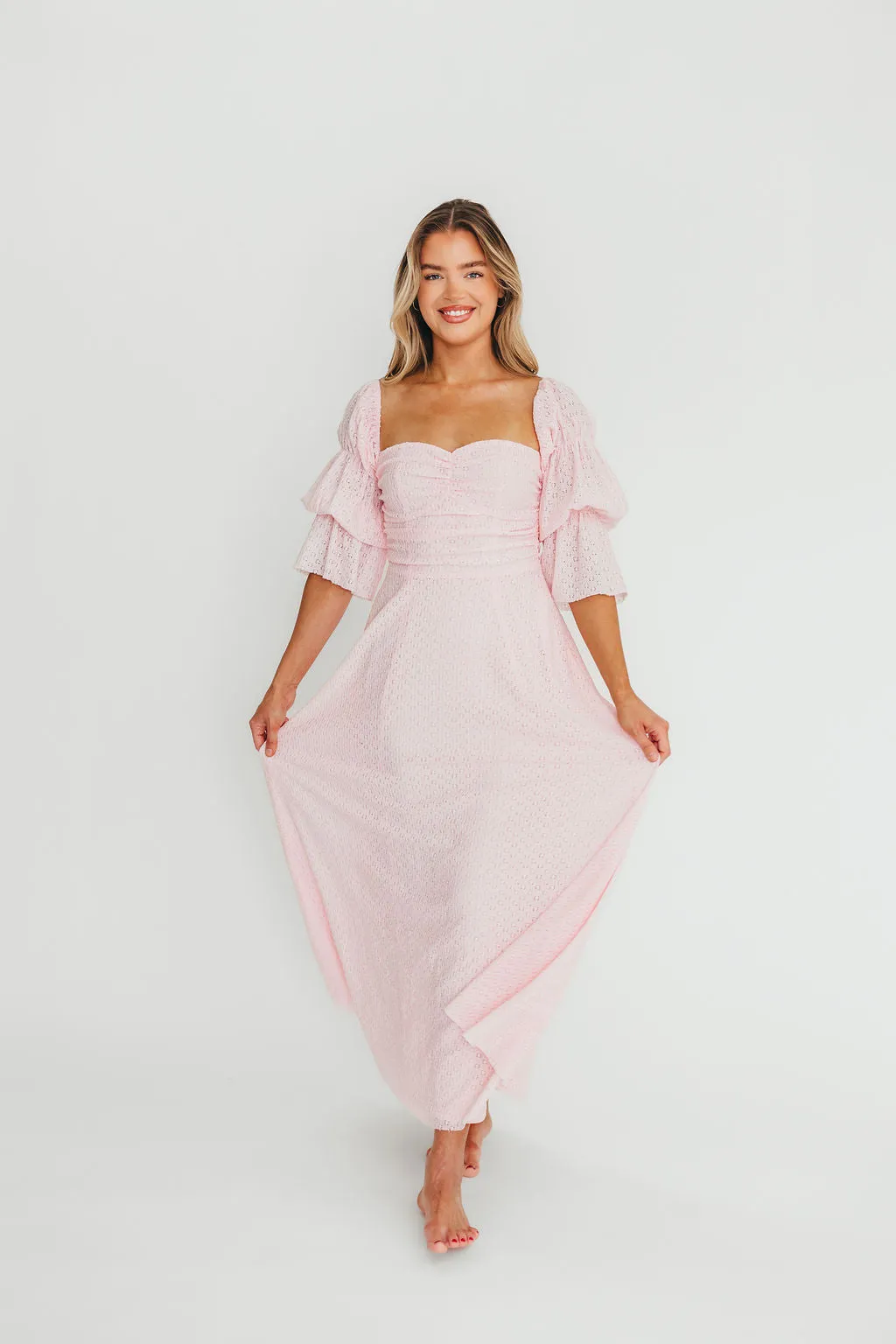 Corrine Tiered Sleeve Maxi Dress with Pockets in Baby Pink - Bump Friendly - PRE-ORDER