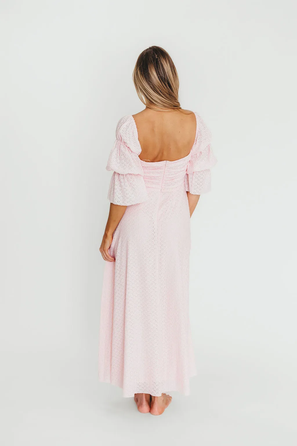 Corrine Tiered Sleeve Maxi Dress with Pockets in Baby Pink - Bump Friendly - PRE-ORDER