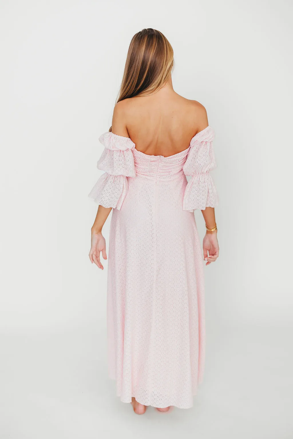 Corrine Tiered Sleeve Maxi Dress with Pockets in Baby Pink - Bump Friendly - PRE-ORDER