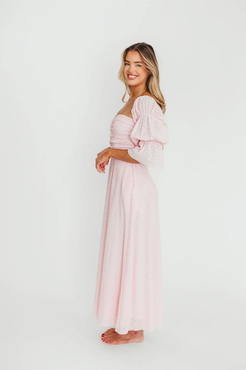 Corrine Tiered Sleeve Maxi Dress with Pockets in Baby Pink - Bump Friendly - PRE-ORDER