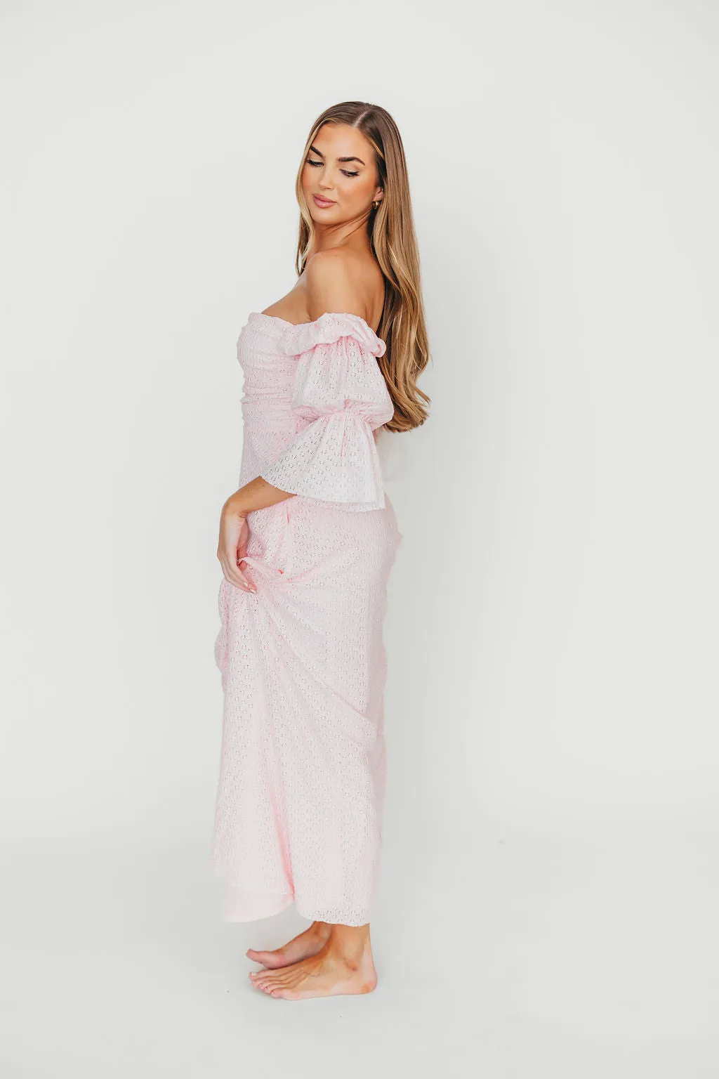 Corrine Tiered Sleeve Maxi Dress with Pockets in Baby Pink - Bump Friendly - PRE-ORDER