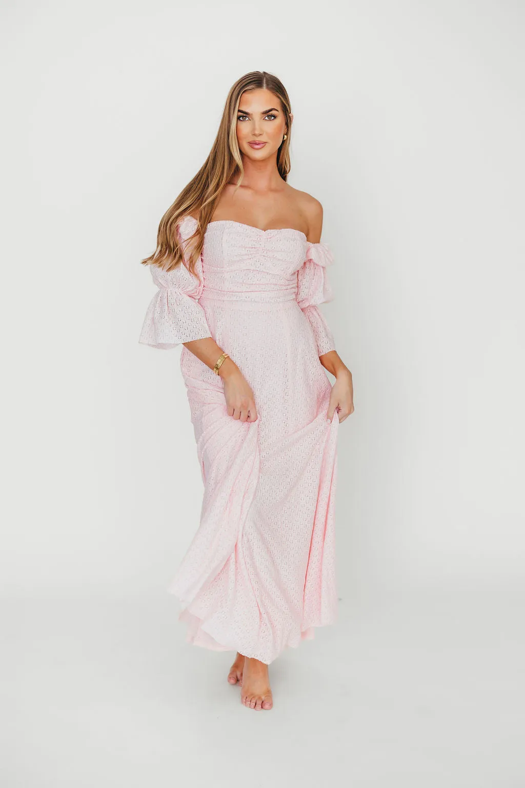 Corrine Tiered Sleeve Maxi Dress with Pockets in Baby Pink - Bump Friendly - PRE-ORDER