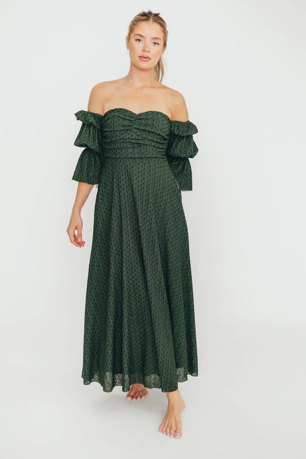 Corrine Tiered Sleeve Maxi Dress with Pockets in Hunter Green - Bump Friendly - PRE-ORDER