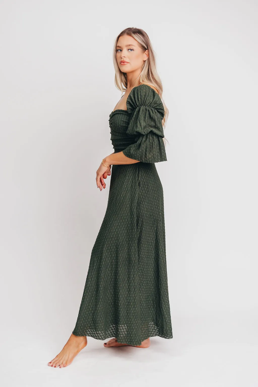 Corrine Tiered Sleeve Maxi Dress with Pockets in Hunter Green - Bump Friendly - PRE-ORDER