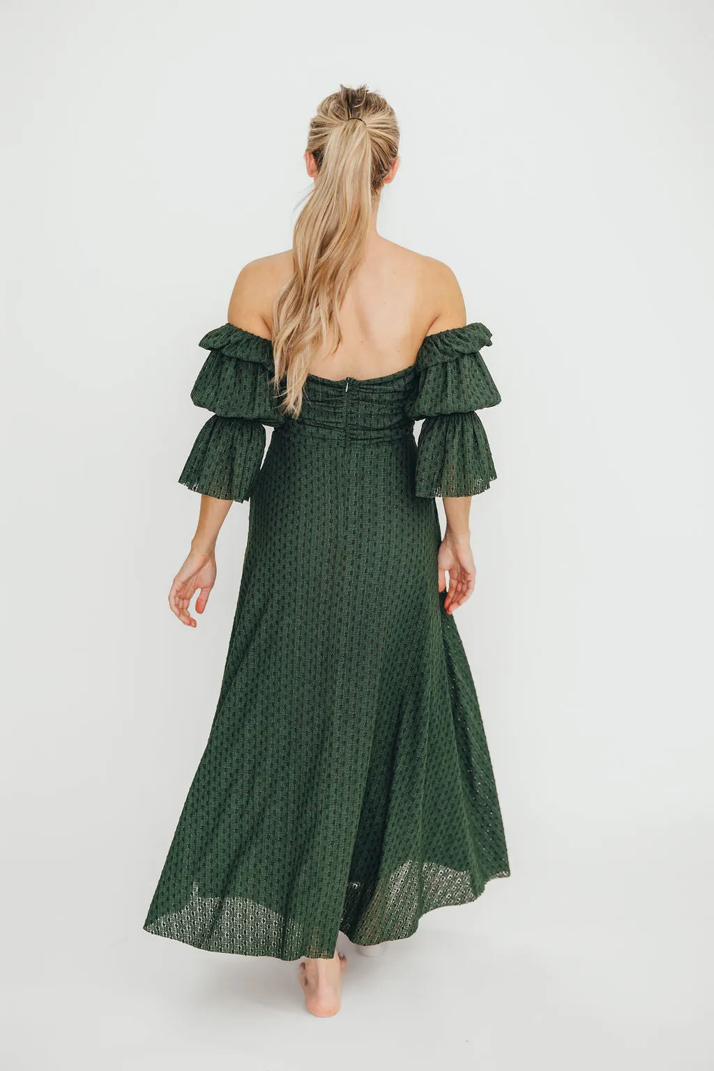 Corrine Tiered Sleeve Maxi Dress with Pockets in Hunter Green - Bump Friendly - PRE-ORDER