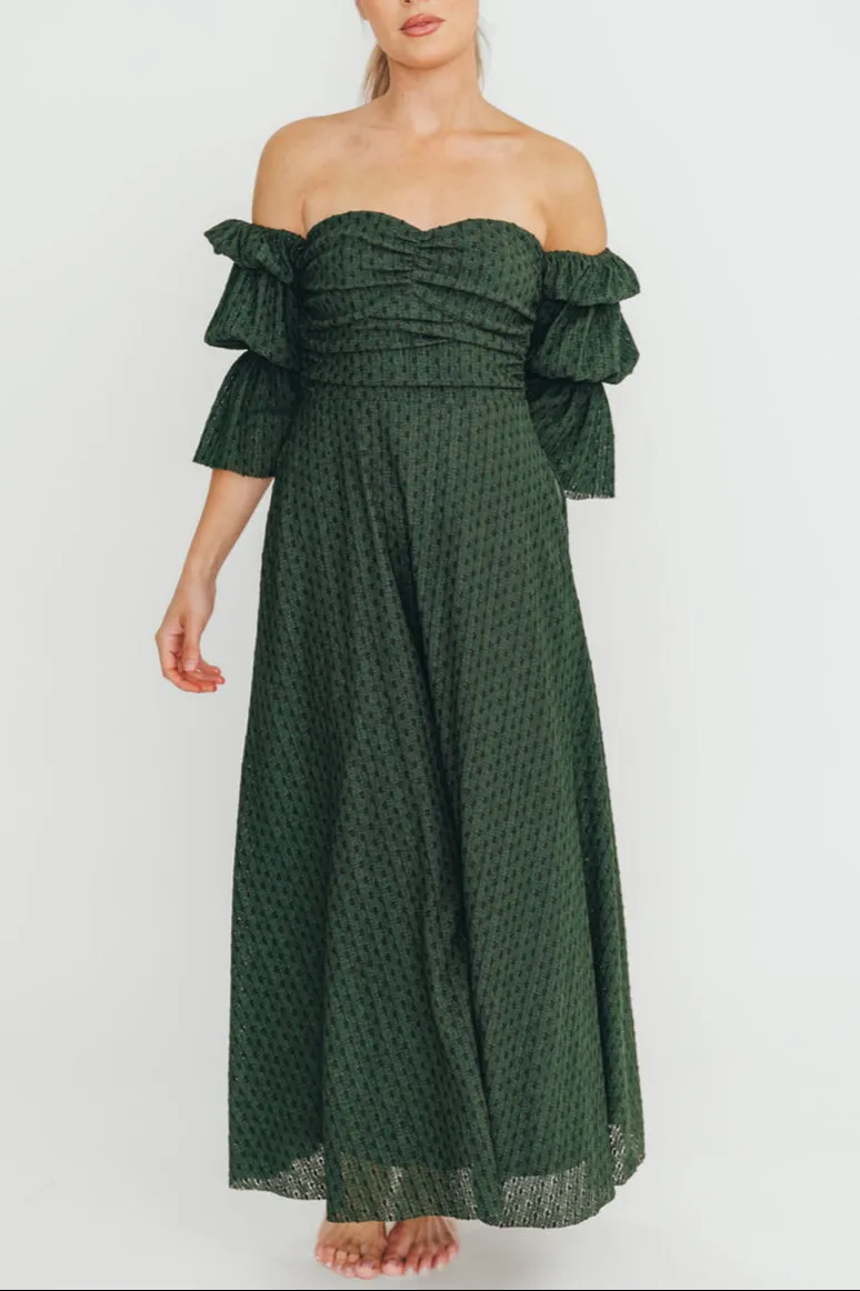 Corrine Tiered Sleeve Maxi Dress with Pockets in Hunter Green - Bump Friendly - PRE-ORDER